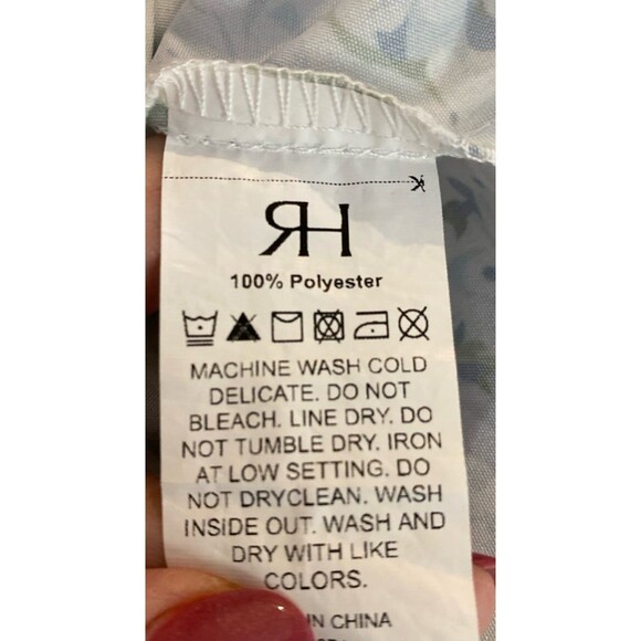 Floral Midi Dress Sz Large Blue White Cottagecore Sundress Lace Trim Smocked - Picture 8 of 11